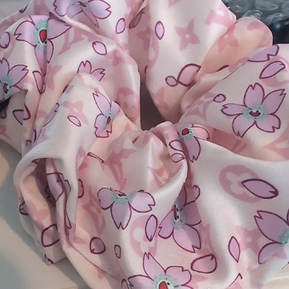 L.V. Inspired Murakami Pink On Pink Hair Scrunchie - Silk - Picture 2 of 2